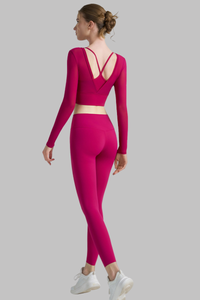 Women's Yoga Sets:Faux Two-Piece Long Sleeve Top And Legging