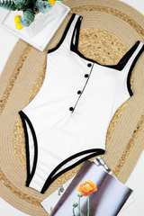 Women's Sexy Contrast Square Neck Slim One Piece - Black