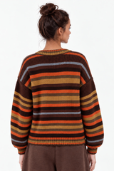 Women's Winter Retro Color Striped Long Sleeve Knit Sweater