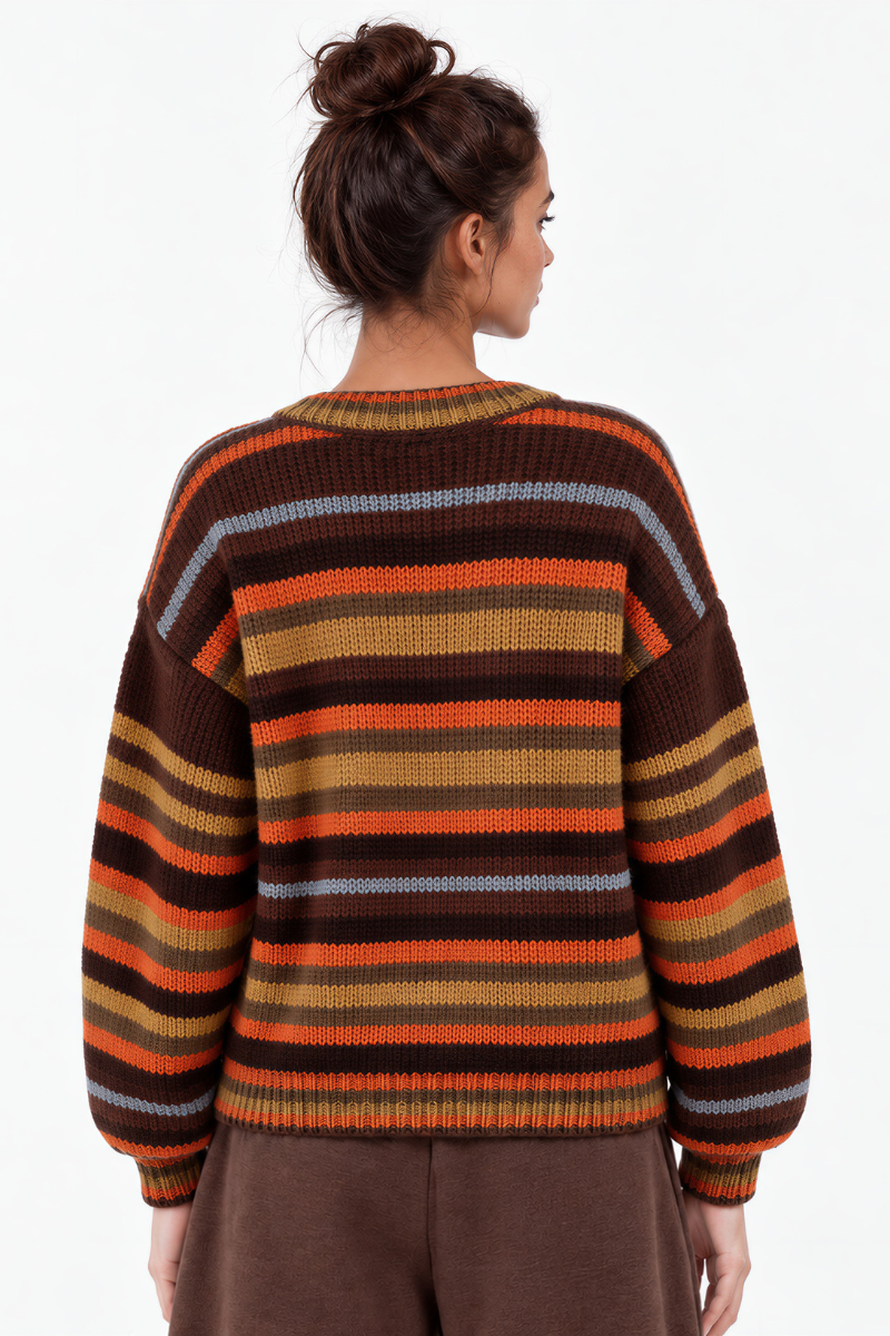 Women's Winter Retro Color Striped Long Sleeve Knit Sweater