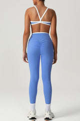 Trimmed crossover back bra & high waist sports leggings 2-piece set