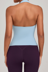 Women's Athletic Patchwork Backless Halterneck Tank Top