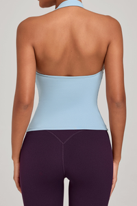 Women's Athletic Patchwork Backless Halterneck Tank Top