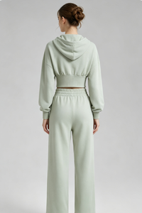 Women's Fall Set:Cropped Jacket and Drawstring Hem Pants