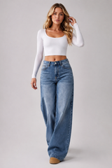 Women's Vintage Wash High Waist Wide Leg Jeans