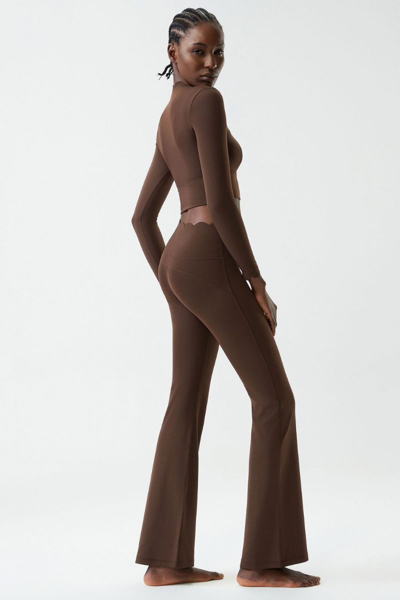 Women's Petal Long Sleeve Top And Flare Pants Two-Piece Set