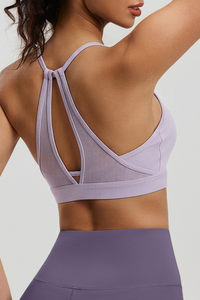 Women's Mesh Spliced Beauty‑Back Padded Sports Bra