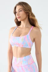 Women's Thin Straps U neck Colorful Print Sports Yoga Bra