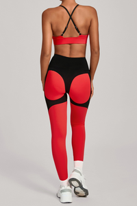 Women's Set:Triangle Cup Color Block Bra & High-Waist Legging