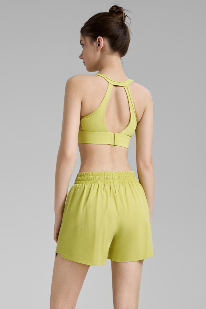 Women's Mesh Panel High Impact Bra & Shorts 2-Piece Set