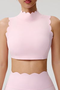 Women's Scalloped Mock Neck Padded Sports Cropped Tank Top