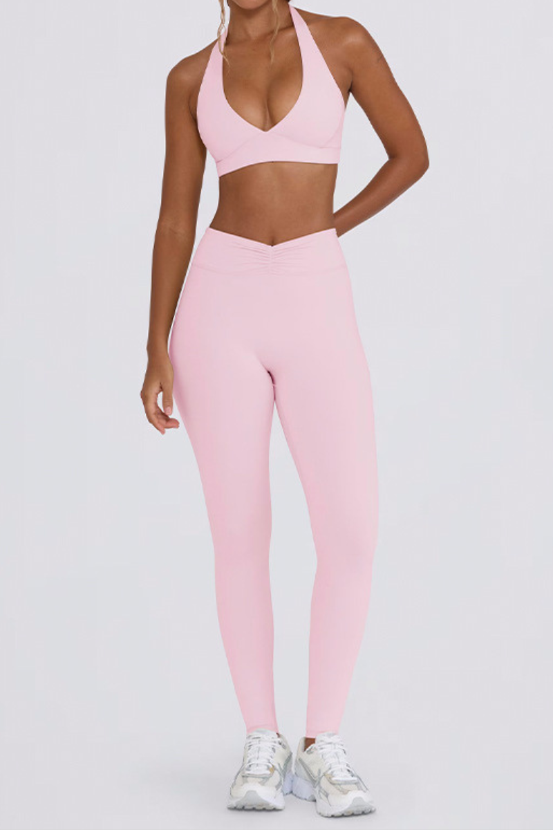 Women's Brushed Sports Yoga Bra And Pleated Legging Set