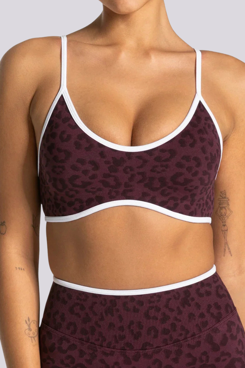 Women's Seamless Contrast Leopard Print Sports Yoga Bra