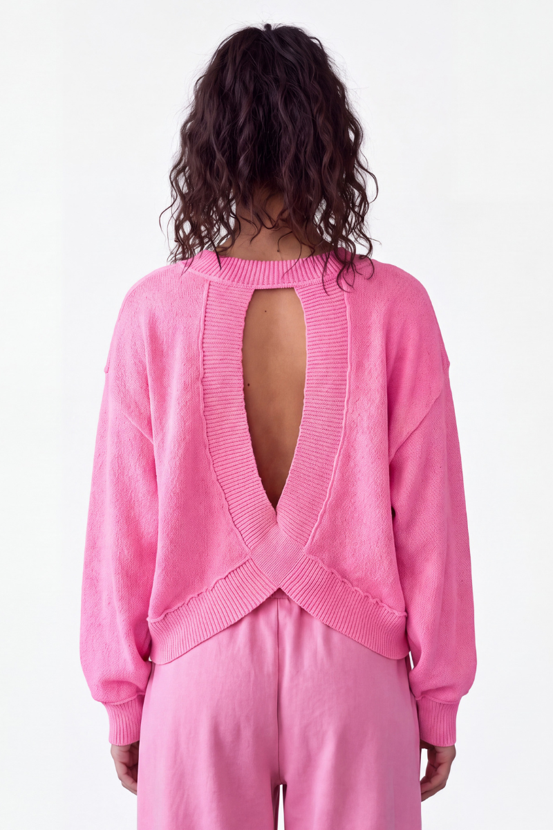 Women's Solid Back Crisscross Cutout Loose Knit Sweater