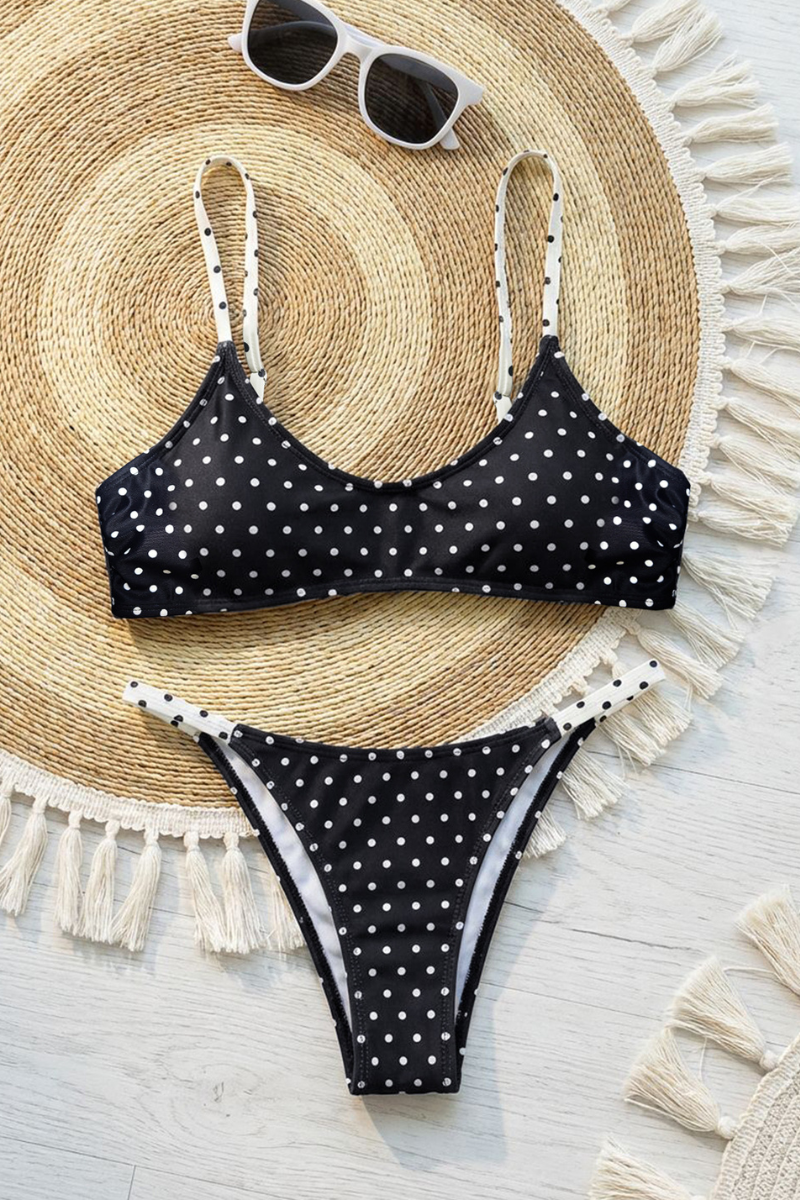Women's Summer Thin Strap Vintage Polka Dot Beach Bikini Set
