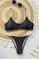 Women's Summer Thin Strap Vintage Polka Dot Beach Bikini Set