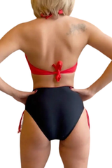 Women's Halter Deep V High Waist Back Tie Bikini Set - Solid