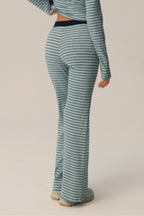 Women's Striped Wide Contrast Elastic Waist Flare Pants