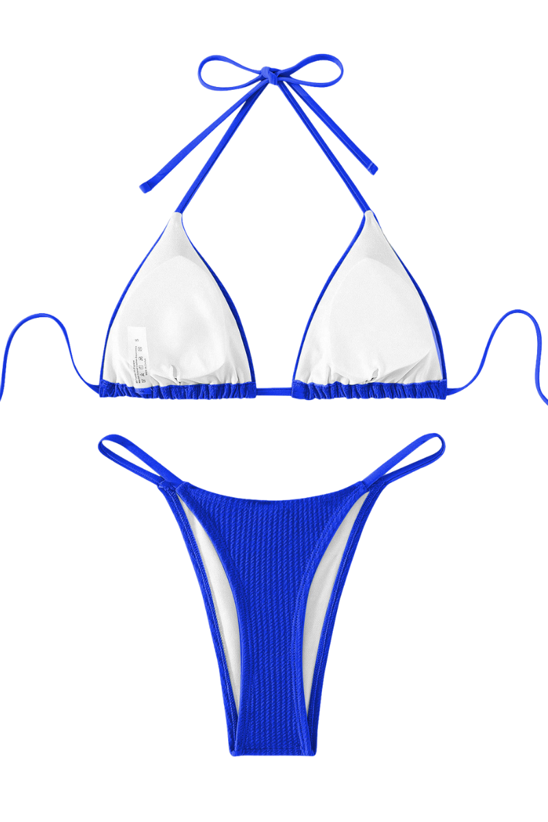 Women's Ribbed Halterneck Triangle Cup Bikini Set