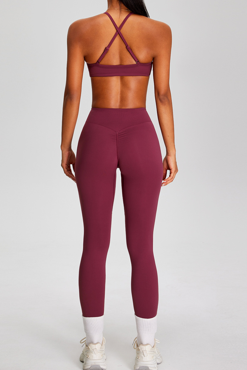 Women's Sport Set:Twist Front Triangle Cup Bra & Leggings
