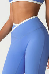 Trimmed crossover back bra & high waist sports leggings 2-piece set
