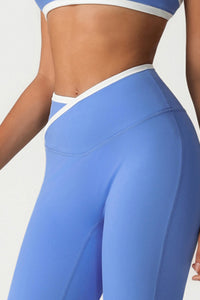 Trimmed crossover back bra & high waist sports leggings 2-piece set