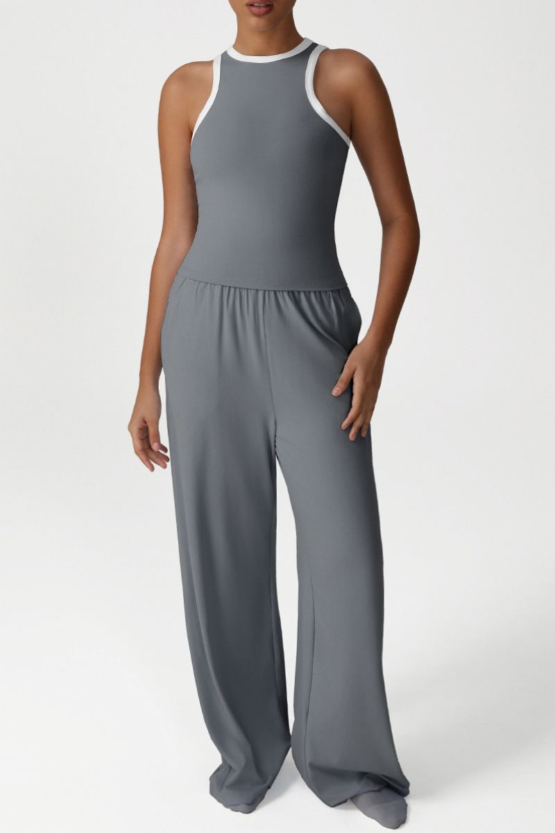 Sleeveless Trim Transport Top + Drawstring Sweatpants 2-Piece Set
