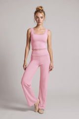 Women's Lace Trim Tank Top And Wide Leg Pants Workout Set