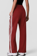 Women's Pleated Front Side-Stripe Wide-Leg Athletic Pants