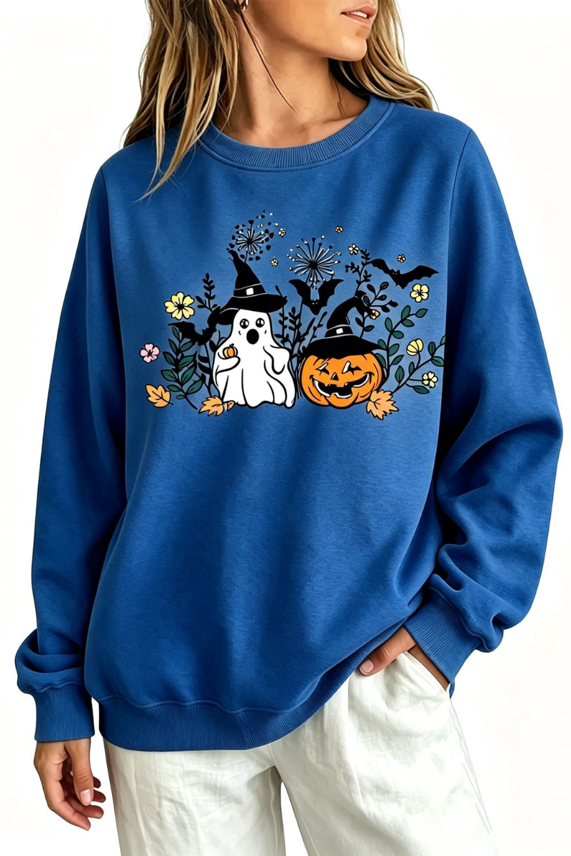 Women's Fall Halloween Witch Ghost Floral Horror Sweatshirt