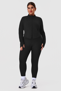 Plus Size Women's Yoga Two-Piece Set: Jacket & Side Color-Block Leggings