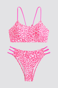 Women's Leopard Y-Back Metal Ring Bikini Set - 2pcs