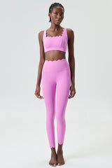 Women Wave Liquid Seamless High Stretch Midweight Yoga Set - Removable Cup Bra & Contoured Tights
