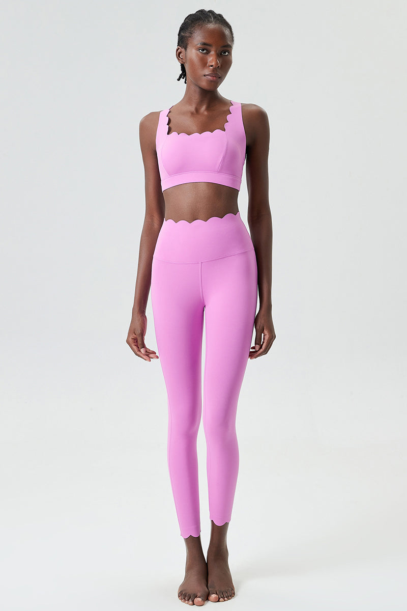 Women Wave Liquid Seamless High Stretch Midweight Yoga Set - Removable Cup Bra & Contoured Tights