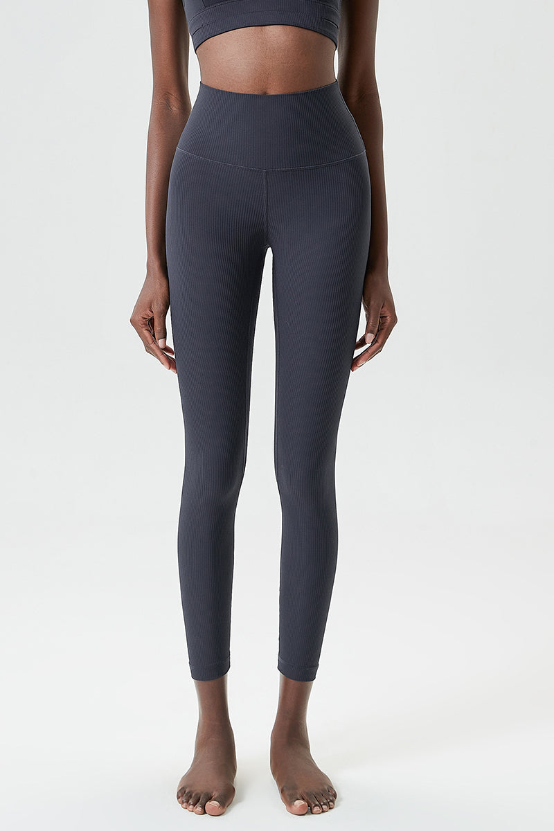 Solid high-rise threaded athletic leggings