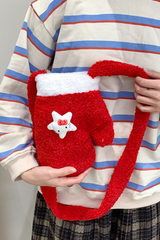 Christmas Red Glove Shape Warm Plush Crossbody Bag