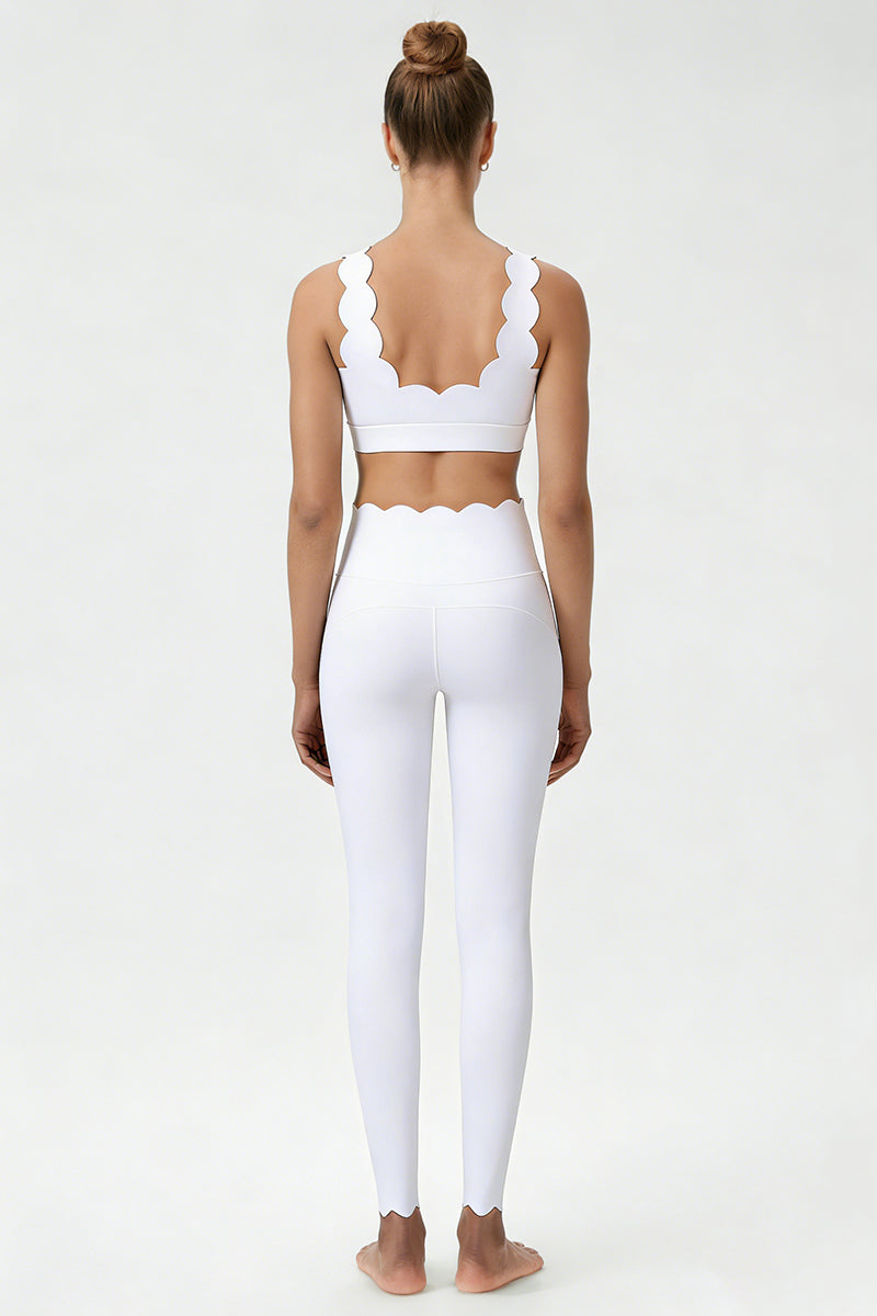 Women's Scalloped Edge Sets:Sports Bra &  High-Waist Legging