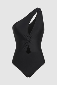 Women's One-Shoulder Cutout Twist Front Solid Color Swimsuit