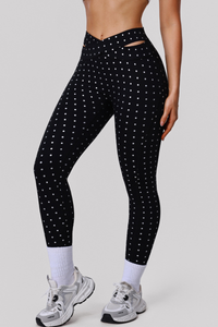 Women's Polka-Dot High-Waist Criss-Cross Hollow-Out Leggings