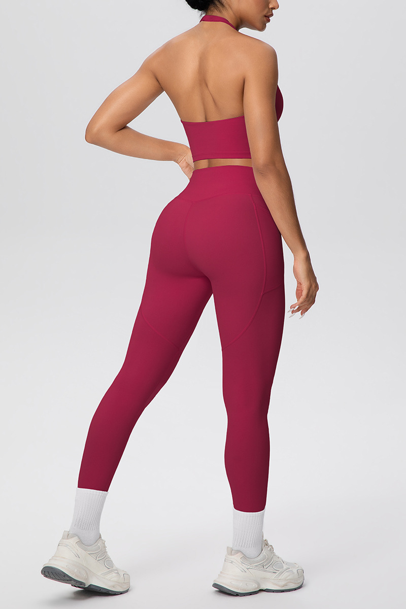 Women's Athletic Set:Healterneck Bra And Side Pocket Legging
