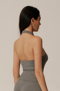 Women's Striped Halter Square Neck Padded Yoga Tank Top