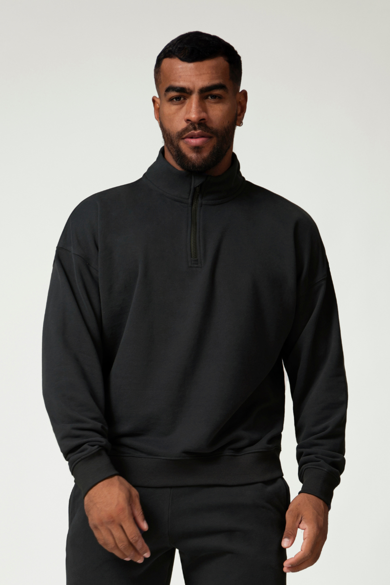 Men's Mock Neck Half-Zip Loose-Fit Casual Sports Hoodie