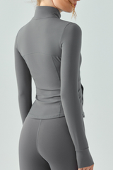 Women's Full Zip Finger Cuffs Slim Fit Sports Yoga Jacket