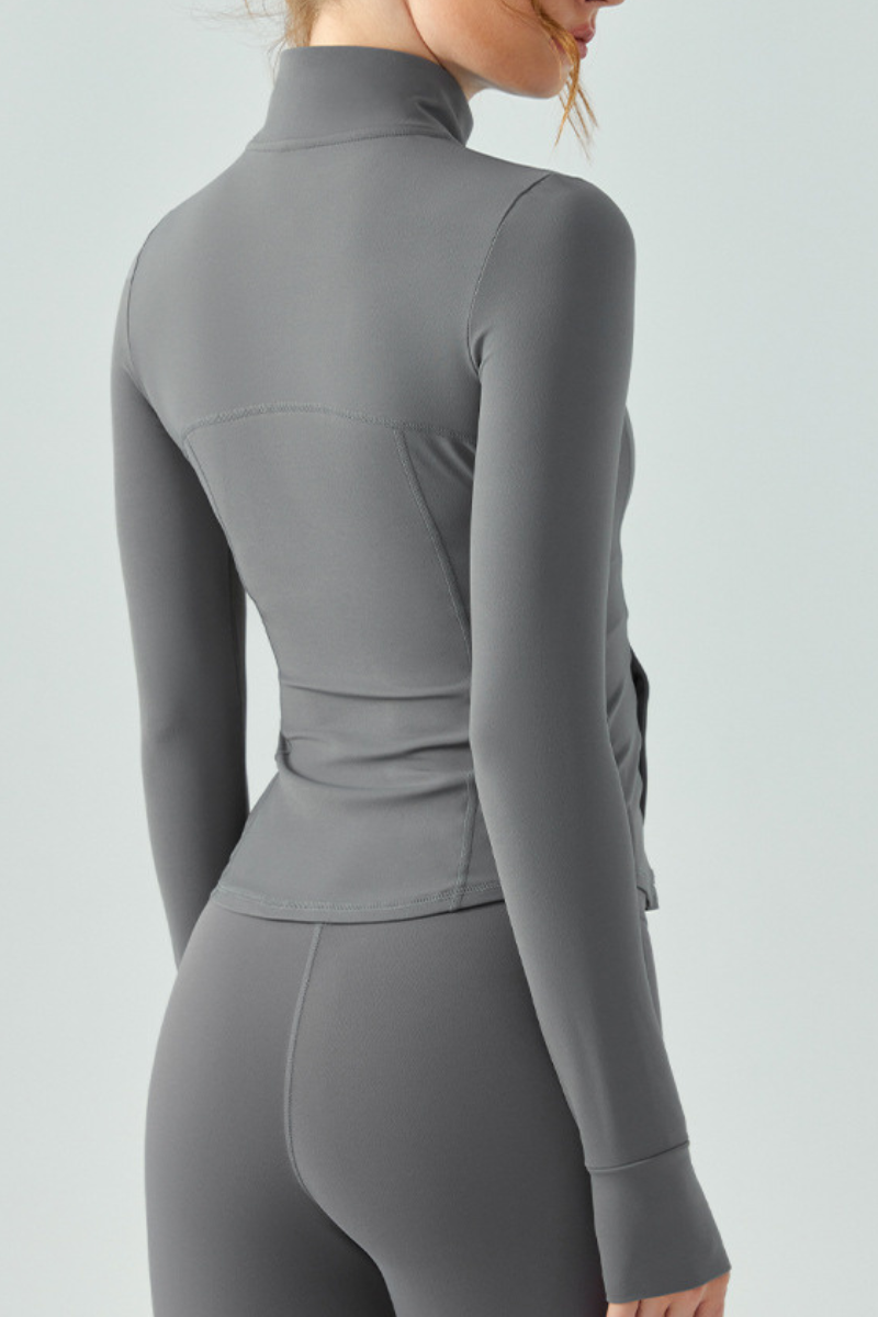 Women's Full Zip Finger Cuffs Slim Fit Sports Yoga Jacket