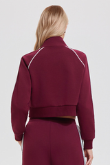 Women's Athletic Stand Collar Color Block Corpped Jacket