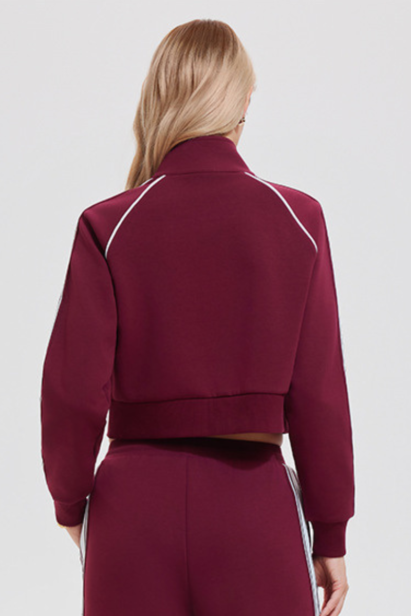 Women's Athletic Stand Collar Color Block Corpped Jacket