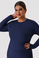 Plus Size Women's Crew Neck Fitted Long Sleeve T-shirt