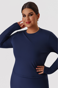 Plus Size Women's Crew Neck Fitted Long Sleeve T-shirt