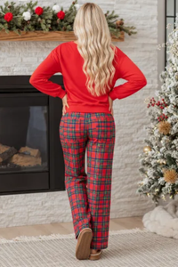 Women's Loungewear Sets:MAMA Letter Sweatshirt & Plaid Pants