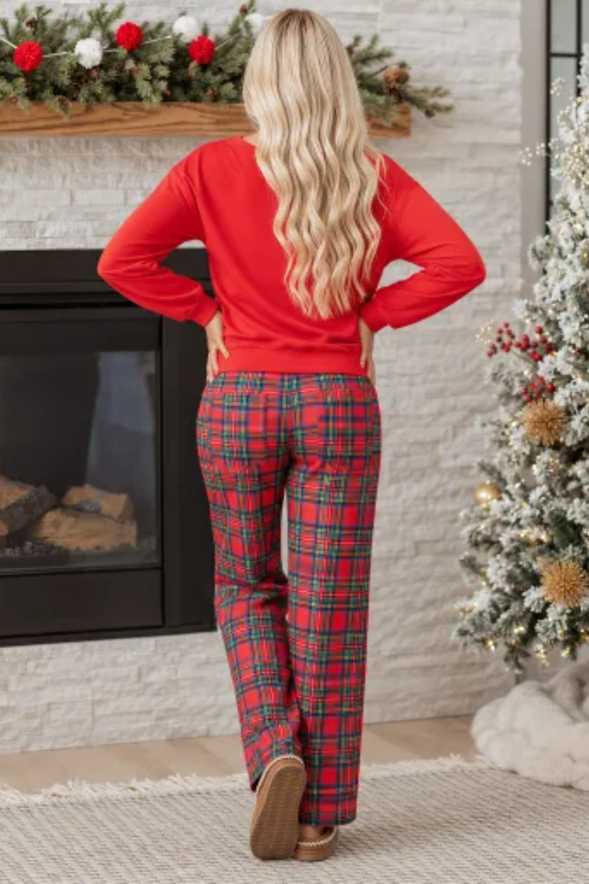 Women's Loungewear Sets:MAMA Letter Sweatshirt & Plaid Pants